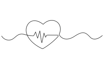 Continuous one line heart with heartbeat symbol for health concept
