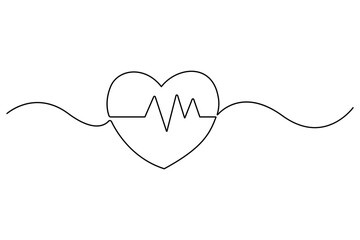 Continuous one line heart with heartbeat symbol for health concept
