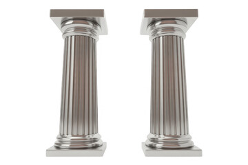 Pair of silver fluted pillars architectural isolated on a transparent background