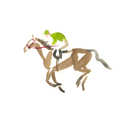 Fototapeta premium Horse racing sketch, abstract watercolour drawing of a horse with a jockey 