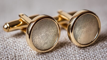 Close up of golden cufflinks with polished finish