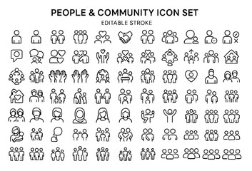 People and Community Line Icon Set &ndash; Editable Stroke Human Group Icons