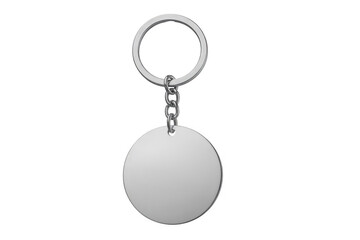Silver keychain with blank disc metal keychain product display isolated on a transparent background