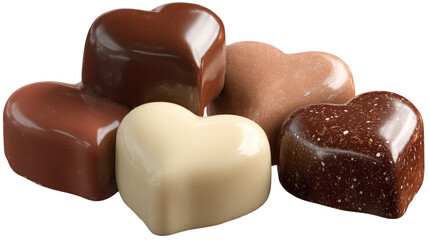 Obraz premium Group of chocolate heart shaped candies isolated on transparent background perfect for valentine's day gift sweet indulgence or romantic gesture