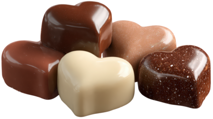 Group of chocolate heart shaped candies isolated on transparent background perfect for valentine's day gift sweet indulgence or romantic gesture