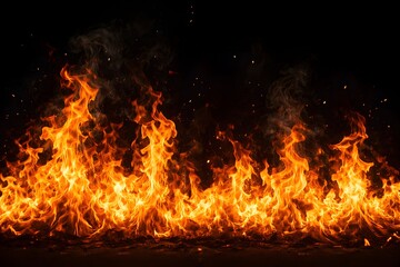 Intense flames burning with orange fire and smoke