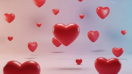 Red hearts floating in pastel colored background for Valentine's Day