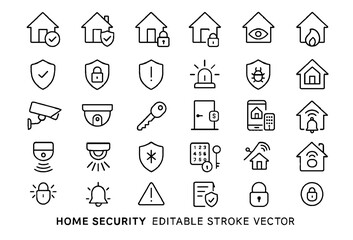 HOME SECURITY LINE ICON SET