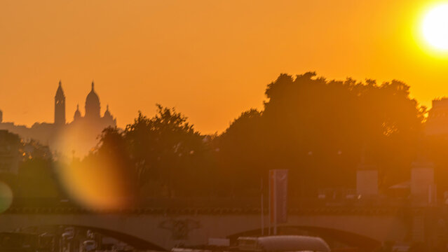 Bridge near Eiffel tower and the Seine river timelapse, Paris, France.