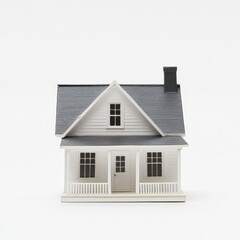 A miniature house, set against a white background, isolated and in a pure white color.