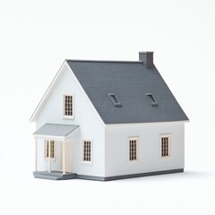 A miniature house, set against a white background, isolated and in a pure white color.