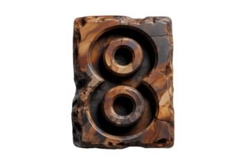 Brown marble sculpture with two circles abstract isolated on a transparent background