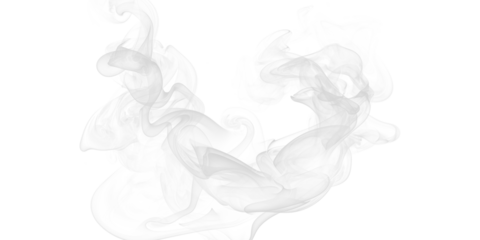 Abstract swirling white smoke plumes gracefully flow on a dark black background creating elegant dynamic ethereal vapor