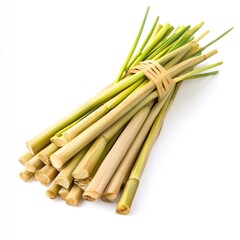 A pile of lemon grass stalks, isolated on a white background.