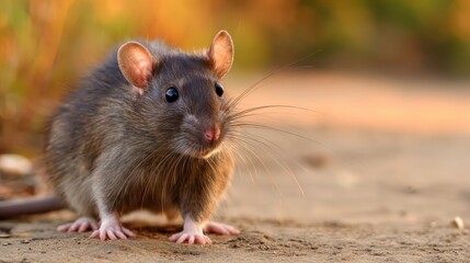 Fancy rat with long whiskers peacefully looking forward