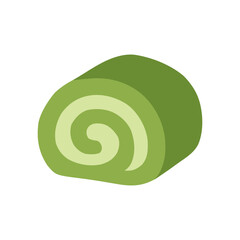 Sweet matcha green tea Swiss roll cake slice for Japanese bakery and dessert shop menu design