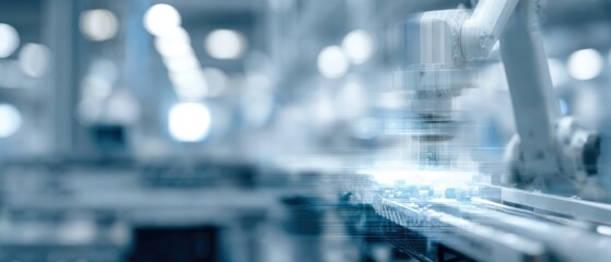 Smart factory technology with data visualization overlays and robotic systems