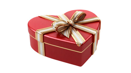 Obraz premium Red Heart Shaped Gift Box with Golden Accents and White Ribbon Bow Concept for Love Valentine's Day Romance Present