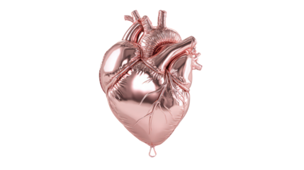 Rose Gold Anatomical Heart Balloon on Transparent Background for Love Celebration Event Anniversary Birthday Party Romantic Decoration and Valentine's Day