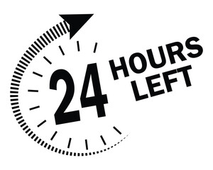 24 hours left vector sign. Order execution, service, delivery concept. Twenty-four hours clock symbol collection. Flat vector illustration.