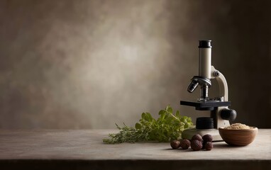 Science and nature harmony, supplements with microscope and herbs