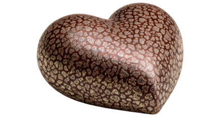 Textured heart in brown and golden hues ideal for chocolate themes or earth tone designs with transparent background digital render