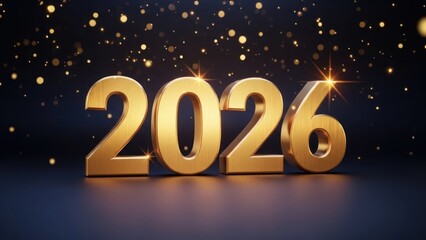 Bold golden digits spelling out the year 2026, against a dark, bokeh-filled backdrop