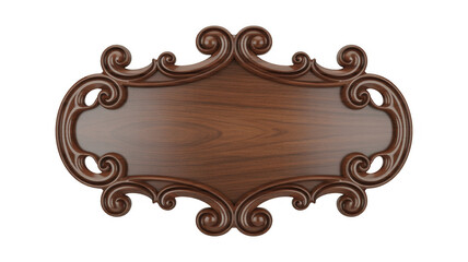 Ornate Wooden Plaque with Curlicue Border ornate border isolated on a transparent background