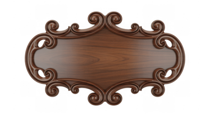 Ornate Wooden Plaque with Curlicue Border ornate border isolated on a transparent background