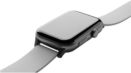 A sleek smartwatch with a white band and black case on transparent background