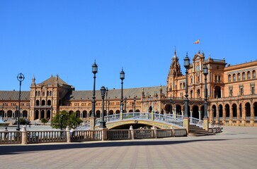 Seville, Spain 03.28.2019: Plaza de Espana or Spain Square in Seville, Andalusia, Spain