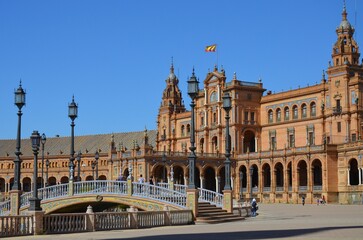 Seville, Spain 03.28.2019: Plaza de Espana or Spain Square in Seville, Andalusia, Spain