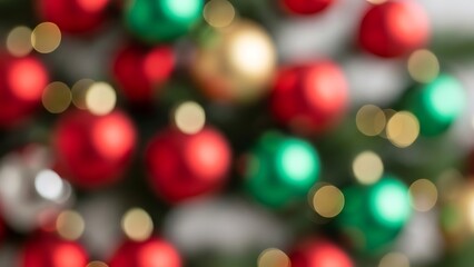 Vibrant Christmas ornaments on a tree with colorful lights shining brightly