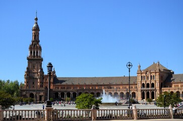 Seville, Spain 03.28.2019: Plaza de Espana or Spain Square in Seville, Andalusia, Spain