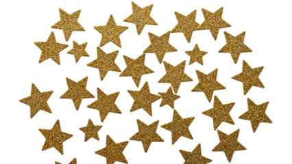 Golden glitter stars on checkered background