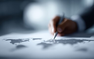 Executive working on global expansion business plan, financial projections, growth roadmap, and international market research data