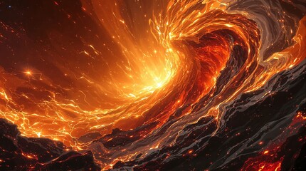 Fiery Abstract Energy Wave Background with Glowing Lava Flow
