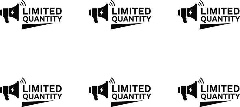 Solid Black Vector Icon Set Featuring Megaphones Paired with Limited Quantity Text for Scarcity Based E-commerce Marketing