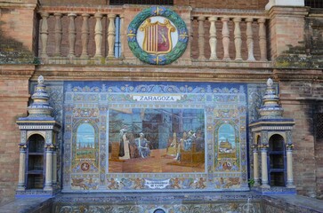 Seville, Spain 03.28.2019: Plaza de Espana or Spain Square in Seville, Andalusia, Spain