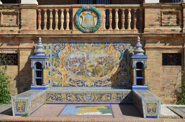 Seville, Spain 03.28.2019: Plaza de Espana or Spain Square in Seville, Andalusia, Spain