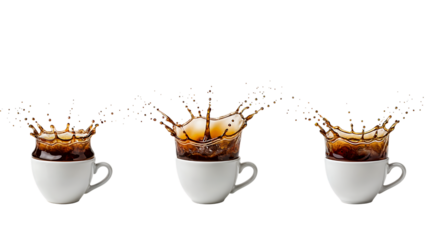 Three coffee cups with splashing coffee sequence