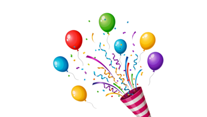 Colorful balloons and confetti from party popper