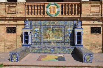 Seville, Spain 03.28.2019: Plaza de Espana or Spain Square in Seville, Andalusia, Spain