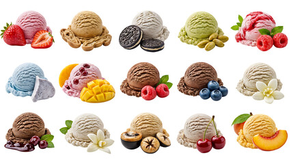 Assorted Ice Cream Flavors with Fruits and Cookies