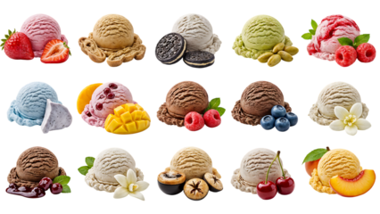 Assorted Ice Cream Flavors with Fruits and Cookies