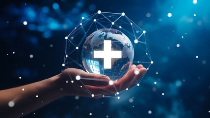Global healthcare concept with medical cross and digital technology
