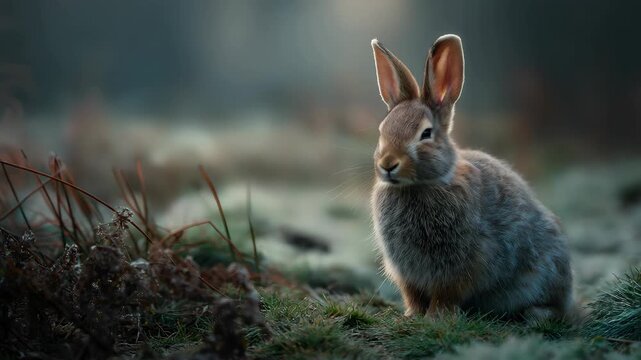 Wild european rabbit in meadow
