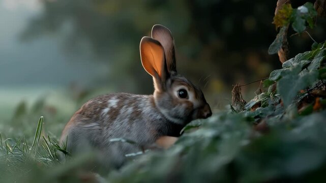Wild european rabbit in meadow
