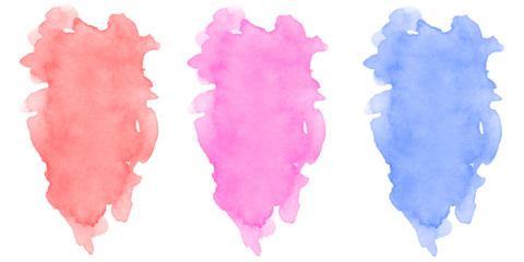 Pink and blue watercolor paint shapes with soft blending creating vibrant abstract background for creative design