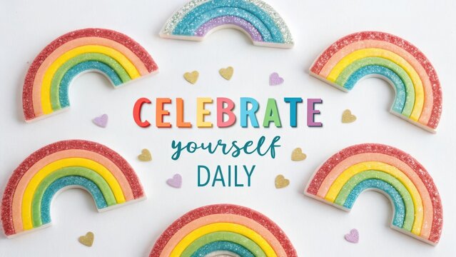 Colorful rainbows with inspiring message on a white background